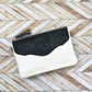 White Cowhide Zipper Clutch with Black Leather Accent, Tooled Design