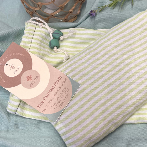 Flaxseed and Rice Eye Pillow - Green & White Stripes