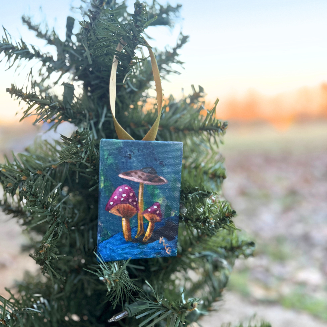 Shroom Love-Ornaments-Mini Paintings-Magenta Mushroom Edition