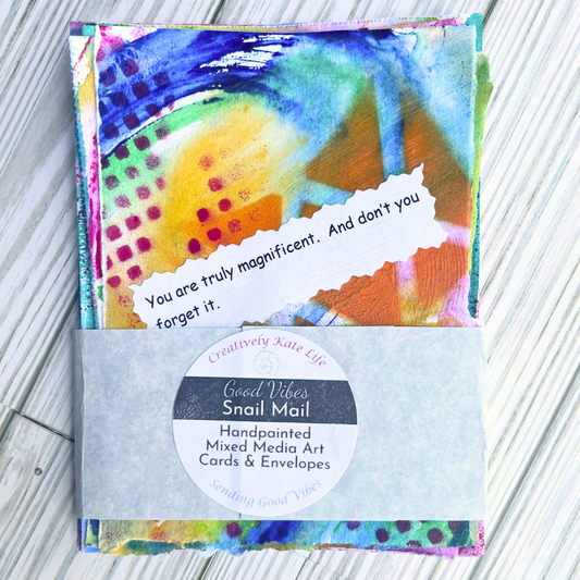 Good Vibes Snail Mail- Set of 4 Handpainted Cards with Envelopes, H