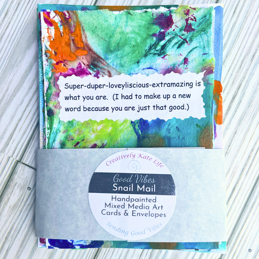 Good Vibes Snail Mail- Set of 4 Handpainted Cards with Envelopes, F