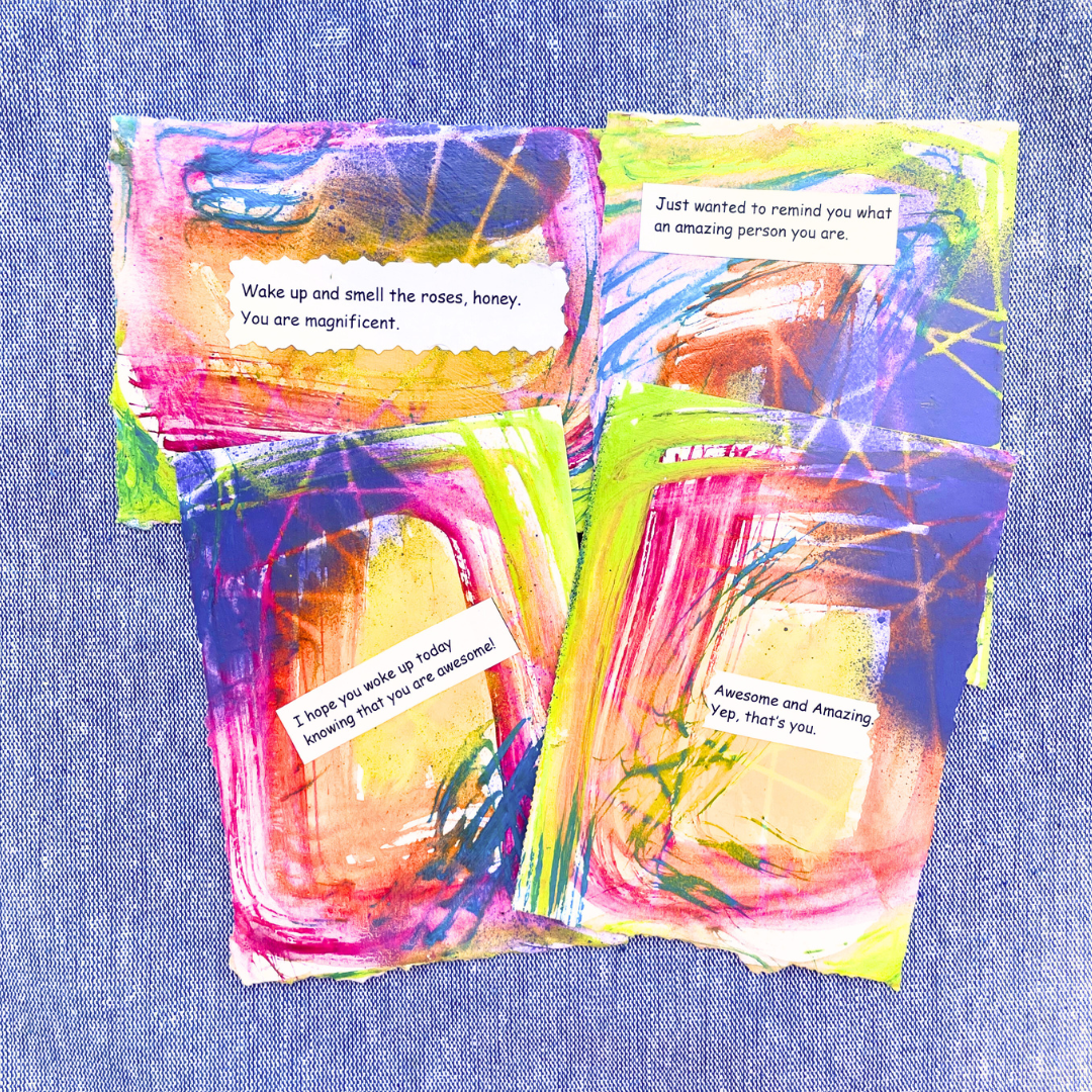 Good Vibes Snail Mail- Set of 4 Handpainted Cards with Envelopes, C