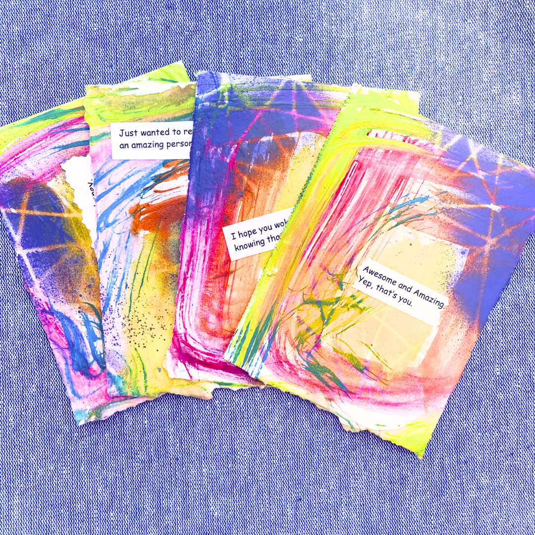 Good Vibes Snail Mail- Set of 4 Handpainted Cards with Envelopes, C