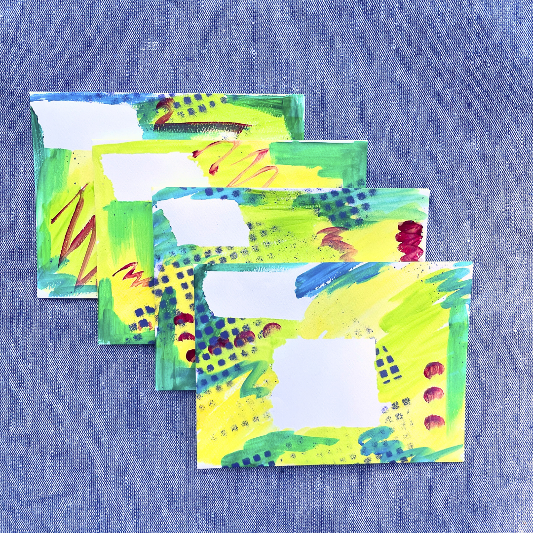 Good Vibes Snail Mail- Set of 4 Handpainted Cards with Envelopes,E