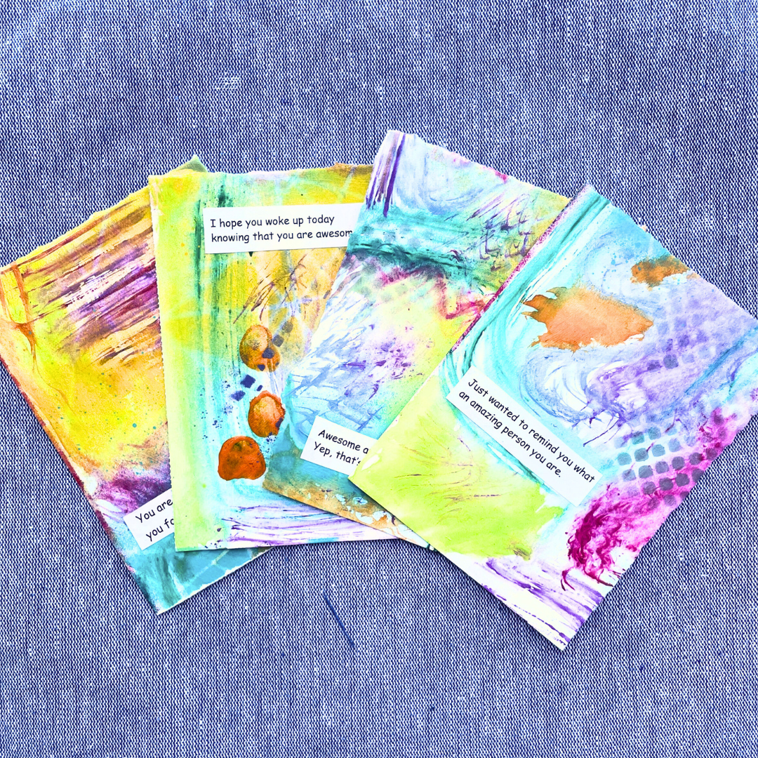 Good Vibes Snail Mail- Set of 4 Handpainted Cards with Envelopes,E