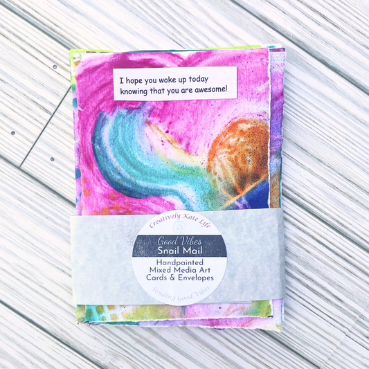 Good Vibes Snail Mail- Set of 4 Handpainted Cards with Envelopes, D