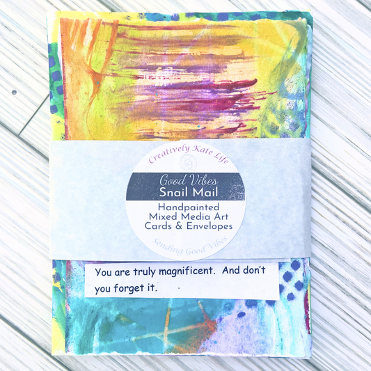 Good Vibes Snail Mail- Set of 4 Handpainted Cards with Envelopes,E