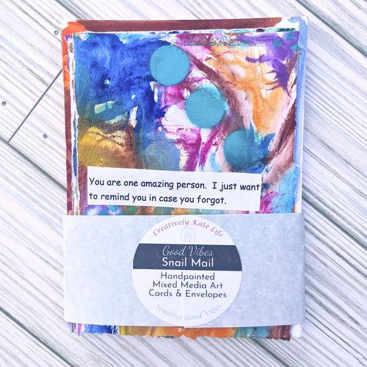 Good Vibes Snail Mail- Set of 4 Handpainted Cards with Envelopes, G