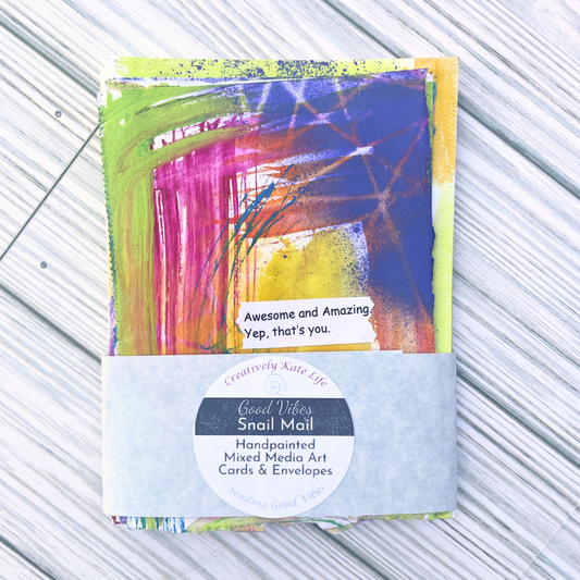 Good Vibes Snail Mail- Set of 4 Handpainted Cards with Envelopes, C