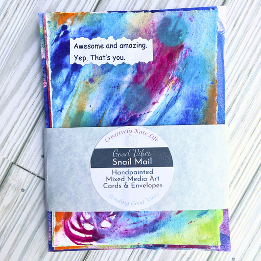 Good Vibes Snail Mail- Set of 4 Handpainted Cards with Envelopes, J