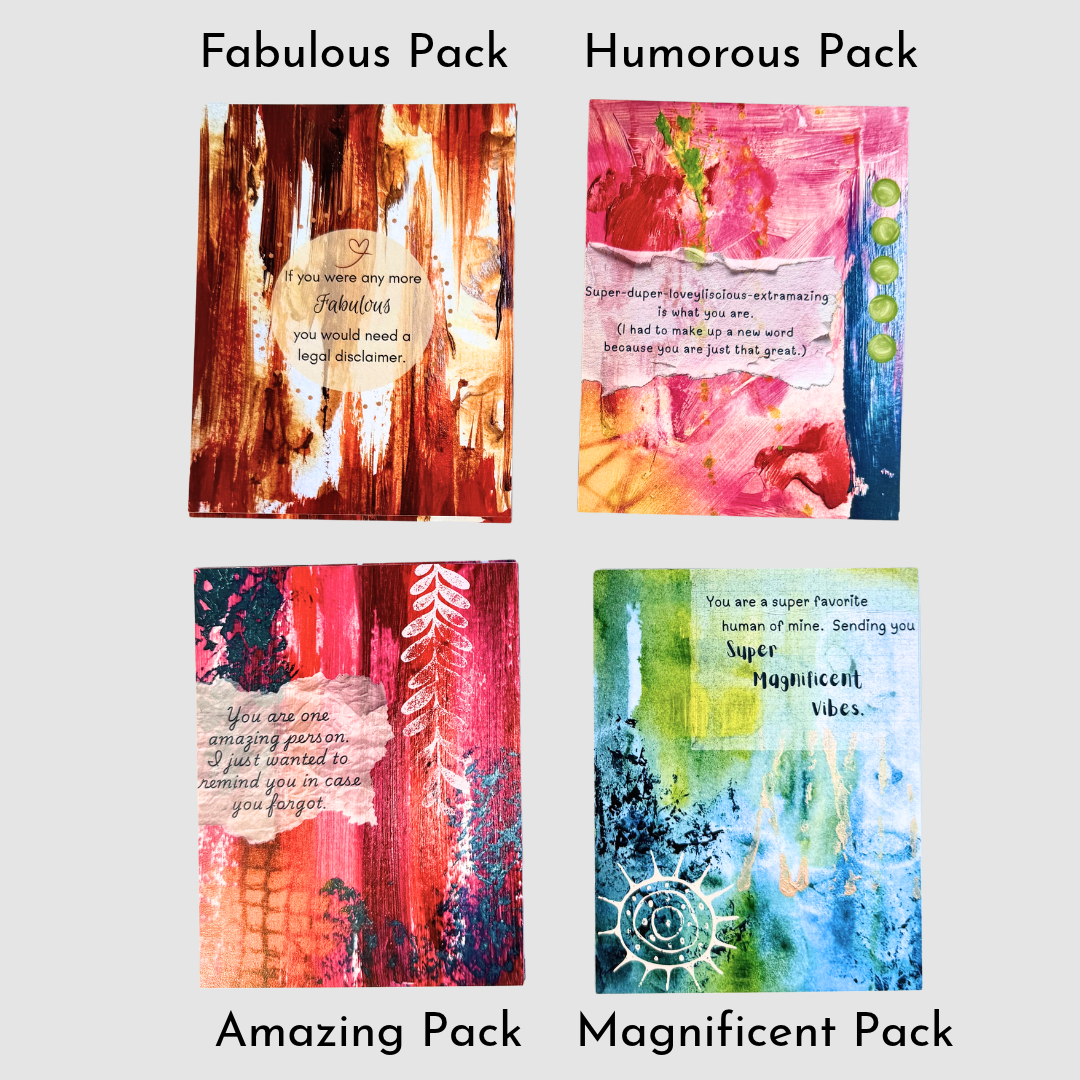 Good Vibes Snail Mail- Set of Four Artist Painted Cards, Humorous Pack