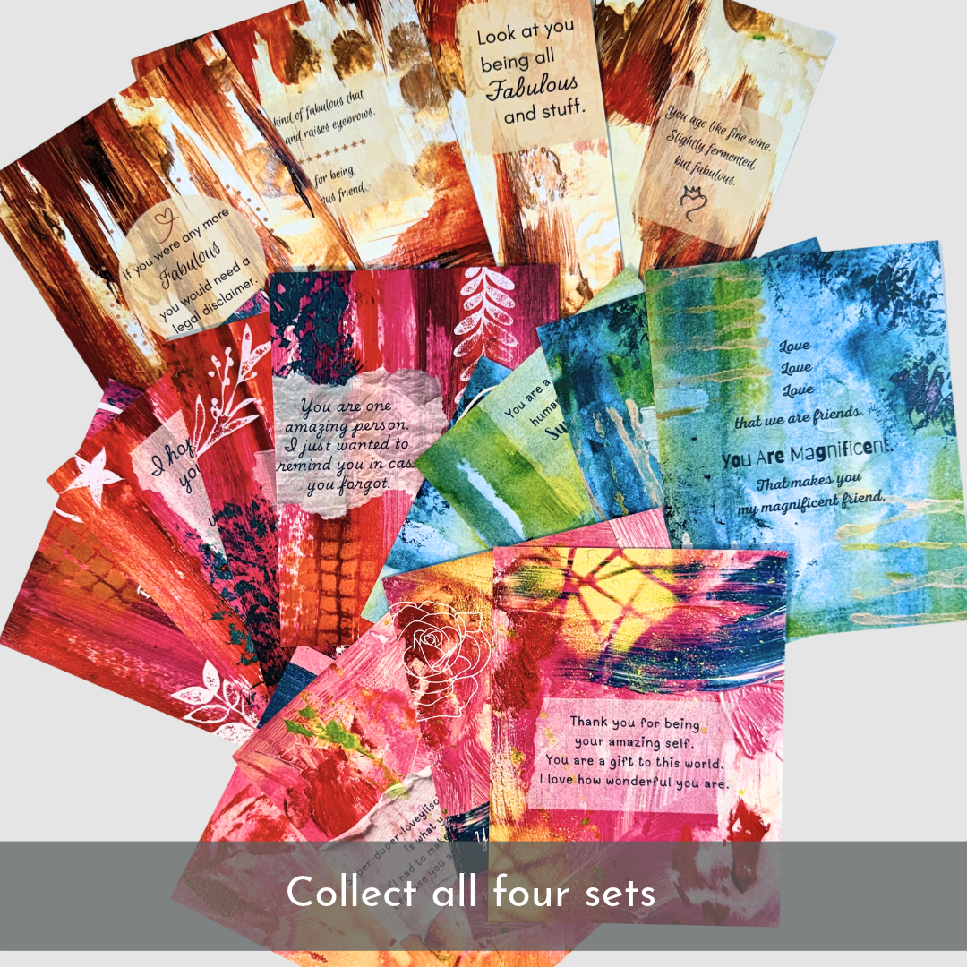 Good Vibes Snail Mail- Set of Four Artist Painted Cards, Fabulous Pack