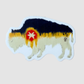 Tulsa Oklahoma flag buffalo sticker featuring colorful Tulsa flag artwork on a die-cut American bison silhouette.