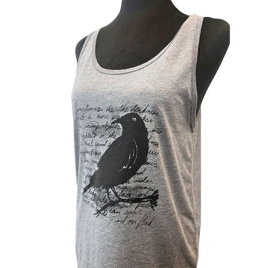 Gray Tank, Sleeveless Shirt with Crow Design
