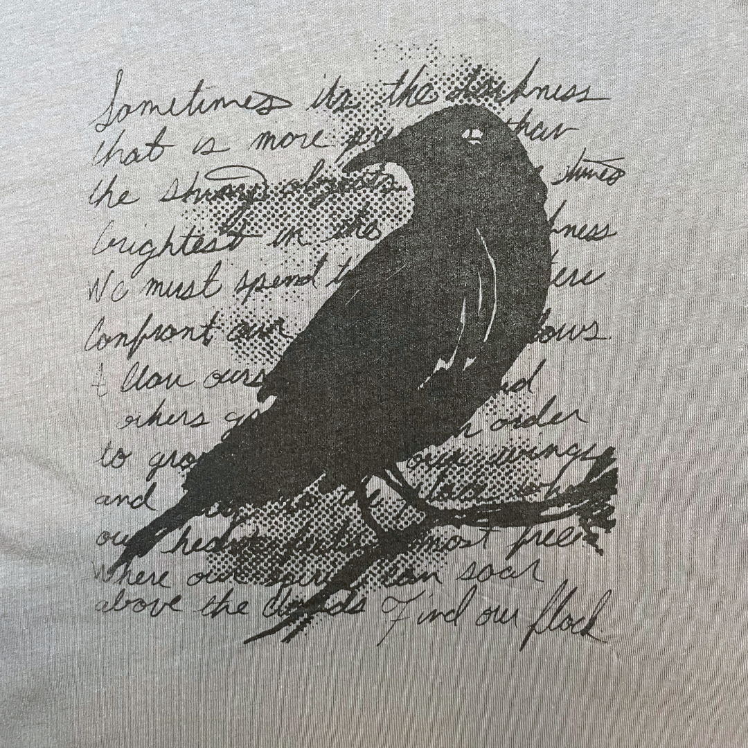 Gray Tank, Sleeveless Shirt with Crow Design