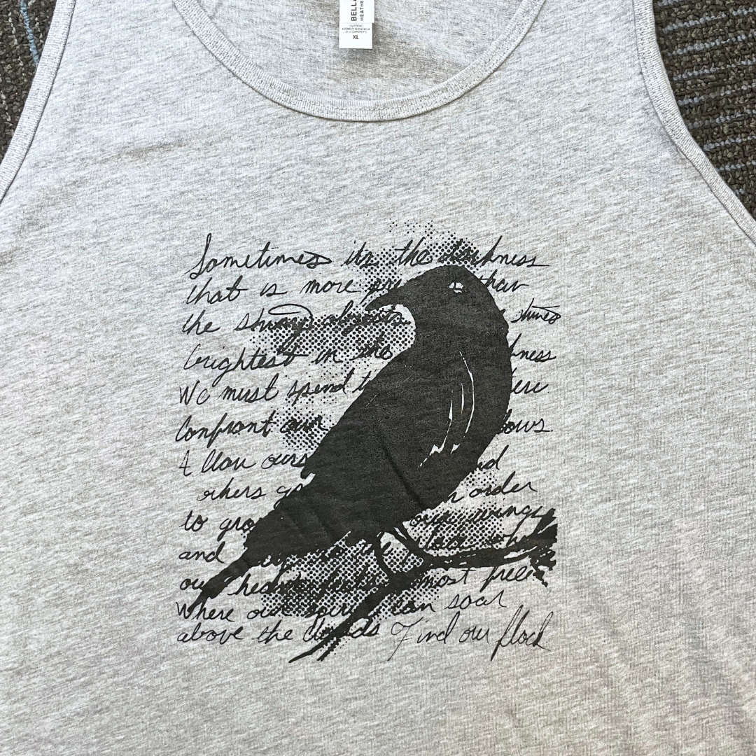 Gray Tank, Sleeveless Shirt with Crow Design