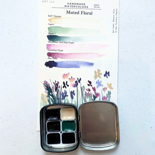 Muted Floral Watercolor Palette – 6 Handmade Quarter Pans by Shatto Art LLC
