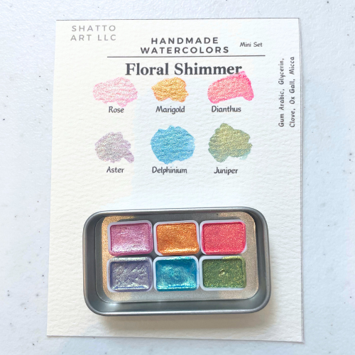 Floral Shimmer Mini Watercolor Set – Handmade Shimmer Paints by Shatto Art LLC