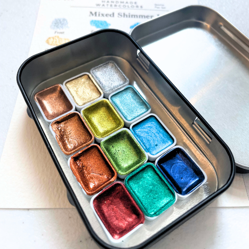Mixed Shimmer I Watercolor Palette – 12 Handmade Iridescent Paints by Shatto Art LLC