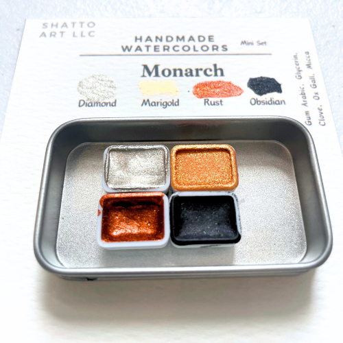 Monarch Mini Watercolor Palette – Handmade by Shatto Art LLC 4 Mini Pans | Inspired by Monarch Wings