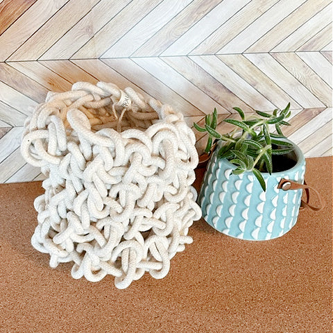 Ivory Braided Planter Cover/Storage Basket