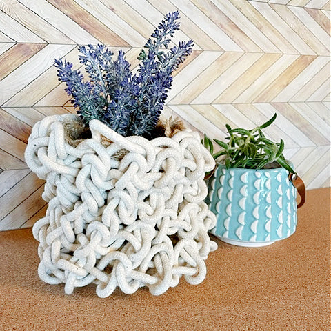 Ivory Braided Planter Cover/Storage Basket