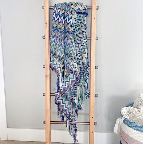 Chevron Lightweight Fringe Blanket-Blue