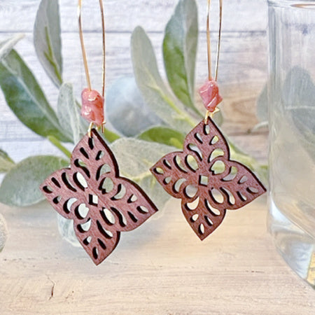 Wooden Floral Design Earrings