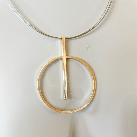 Circular Gold Pendulum Necklace on Silver Multi-Cord