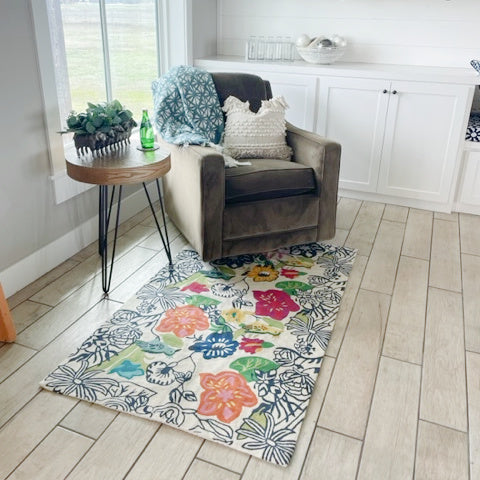 Floral Embroidered Rug with Birds