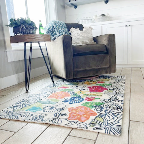 Floral Embroidered Rug with Birds