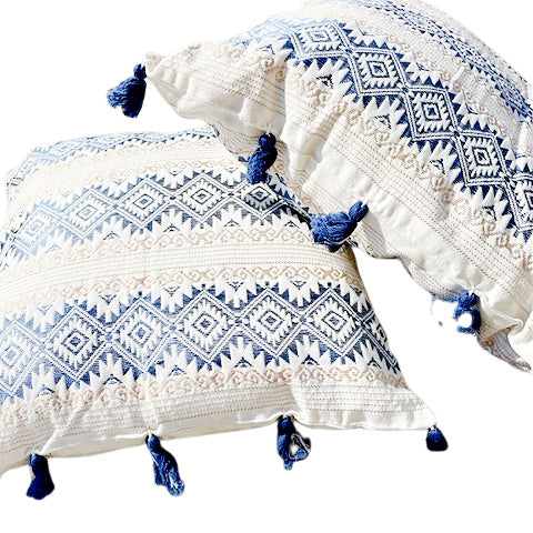 Navy and Cream Embroidered Guatemalan Pillowcases